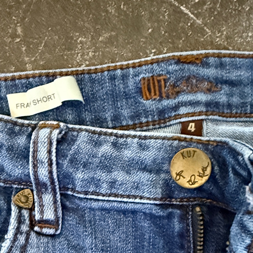Kut From The Kloth Distressed Fray Blue Jean Shorts - Picture 2 of 6